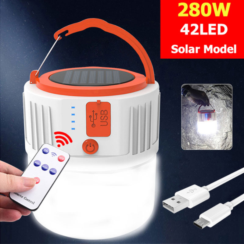 Solar LED Camping Light USB Rechargeable Bulb Emergency Lights Portable Lanterns Outdoor Waterproof Tent Lamp Flashlight for BBQ
