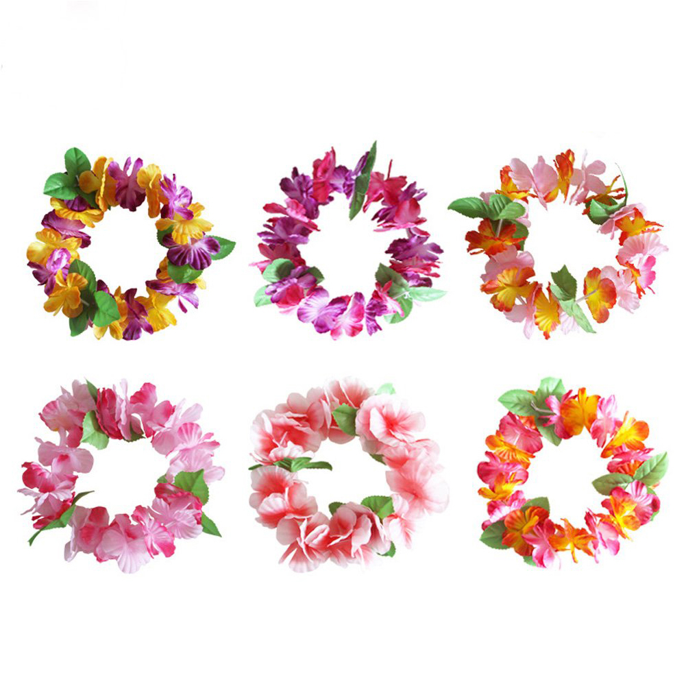 6Pcs Kunstmatige Bloem Krans Hoofdtooi Hoofdband Tropische Decoratieve Hawaii Luau Krans Hoofddeksels Feestartikelen Hoofddeksel