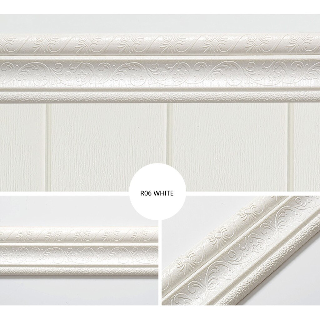 3d Foam Embossed Corner Line Self-adhesive Wall Waist Line Waterproof Decor Wall Sticker Border Wall Edge Strip #t1p: White