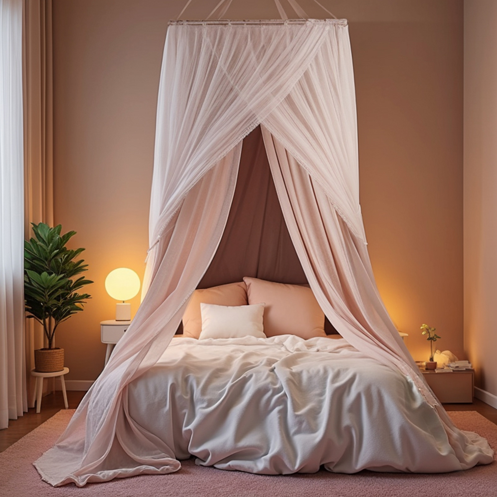 Toldo de cama para niñas y adultos, cortina de cama grande y de doble capa, cortinas con cúpula redonda, dosel de princesa de encaje: Default Title