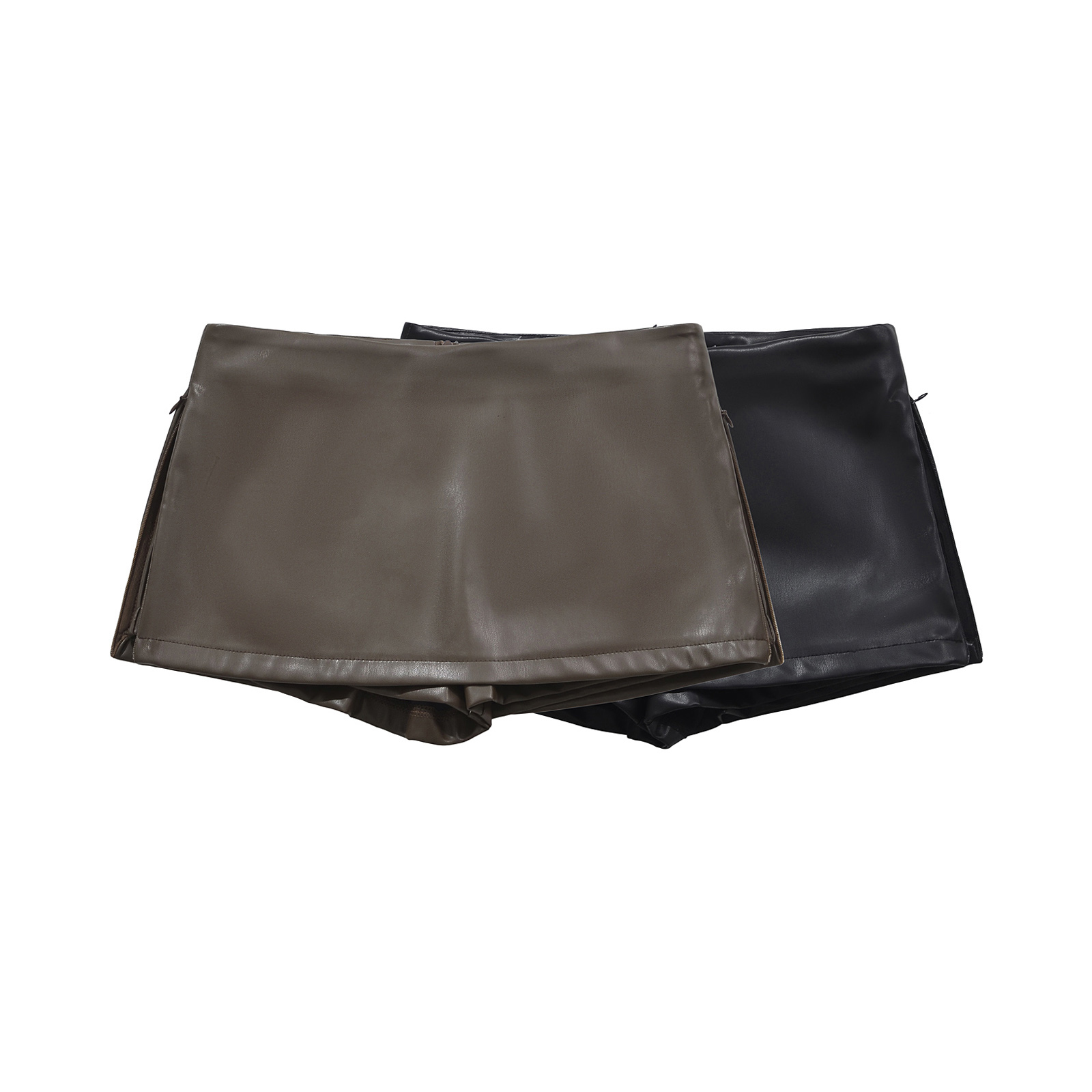 Sorte mini nederdele koreanske imiteret læder nederdele til kvinder med lav talje split læder nederdel med shorts brun