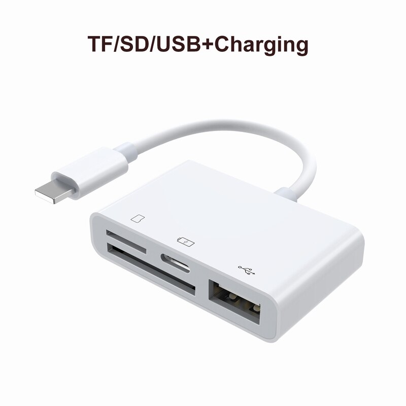 OTG IOS14 Adapter For iPhone 12 Pro Max / iPad Docking Station Lighting to 3USB TF/SD Multi-Function Card Reader Port Replicator: TF SD USB Charging