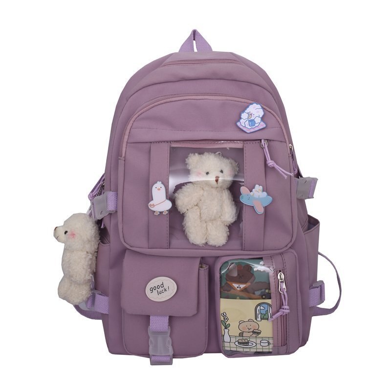 Tieners Rugzakken Voor Meisjes Schooltassen Vrouwen Multipocket Tas Grote Capaciteit Rugzak Mochila Feminina Kawaii Zakken: Paars / With-Accessories