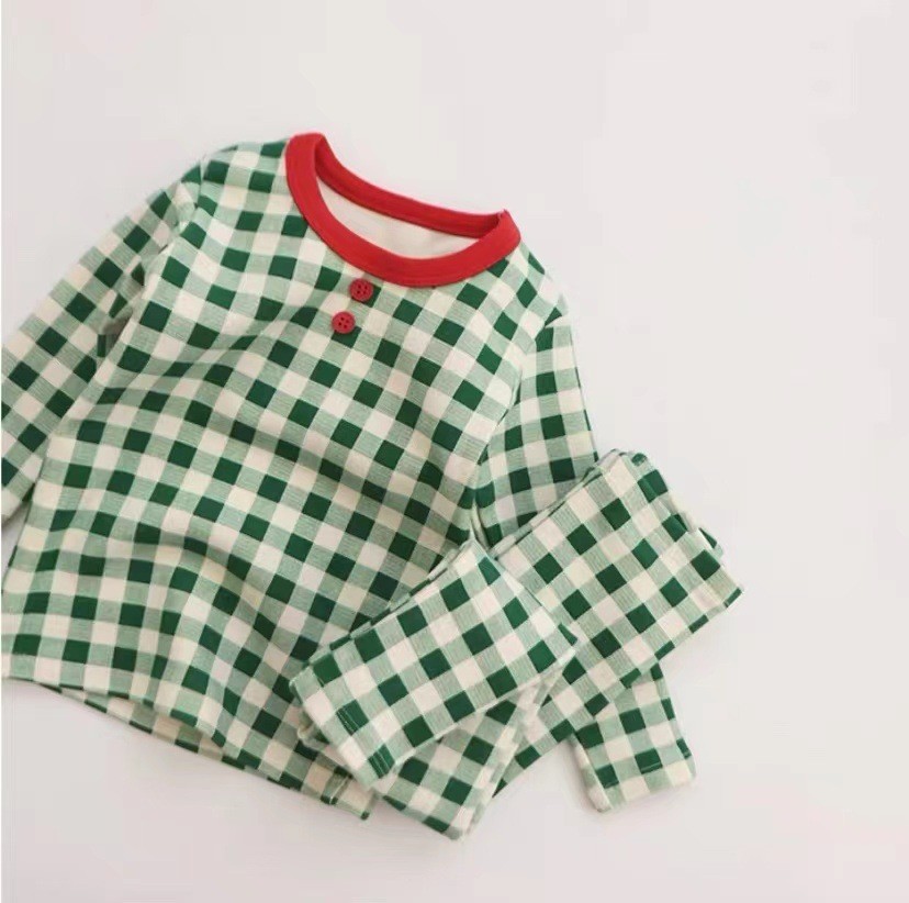 Baby Jongen Pyjama Sets Lente Kerst Pasgeboren Lange Mouwen Plaid Trui Tops + Broek Tweedelige Zuigelingen Meisjes Casual pak: Green / 4T(110)