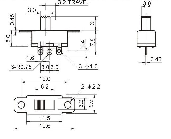 Toy switch 1P2T ON-OFF Toggle Switch Micro Slide Switch 3PIN 2 Position Handle high 6mm SS12F15G6 SS-12F15 VG6 G-switch P/N