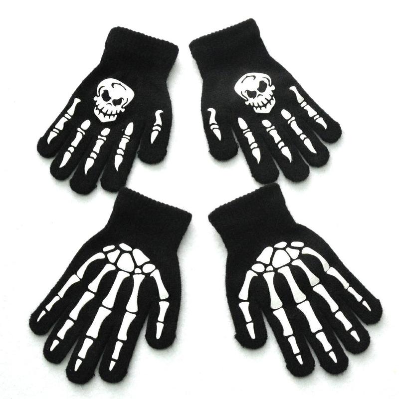 Kids Gebreide Lichtgevende Handschoenen Halloween Skelet Vingerloze Wanten Ghost Poot Volledige Vinger Handschoen Voor Kind
