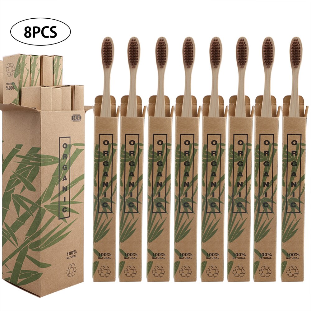 8 stk rejse miljøvenlige bambus træ tandbørster børstehår mundtand børste tandblegning voksen mundpleje: Kaffe