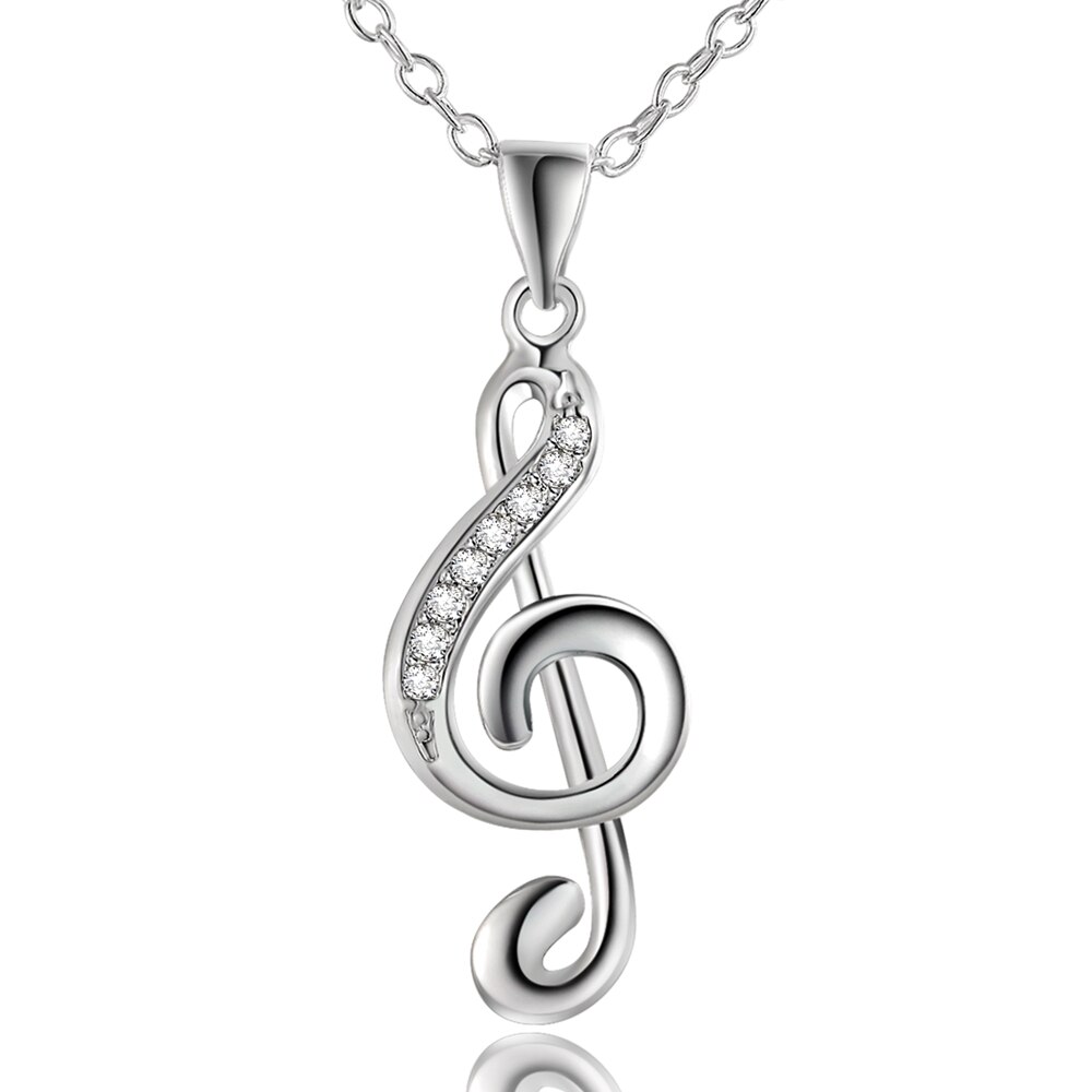 Mode Eenvoudige 925 Zilveren Ketting Muzieknoot Hanger Zilveren Ketting Bruiloft Bruiloft Sieraden: Default Title