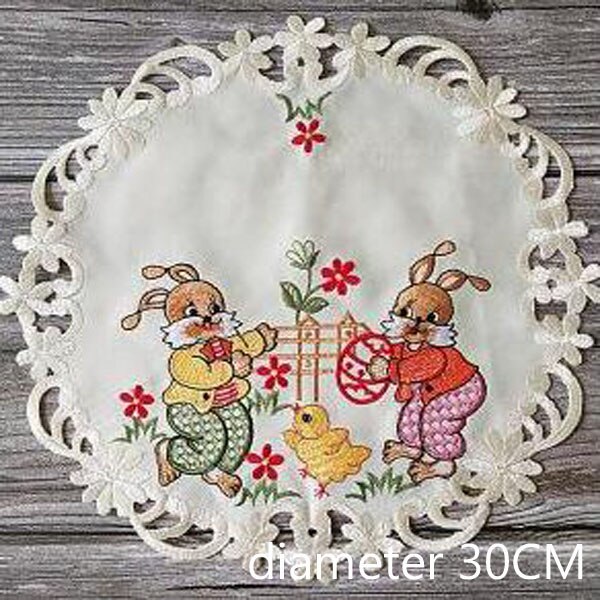 Mantel Individual de encaje bordado con forma de huevo de gallina, posavasos para mesa, posavasos, té de Pascua, accesorios de cocina: beige 3