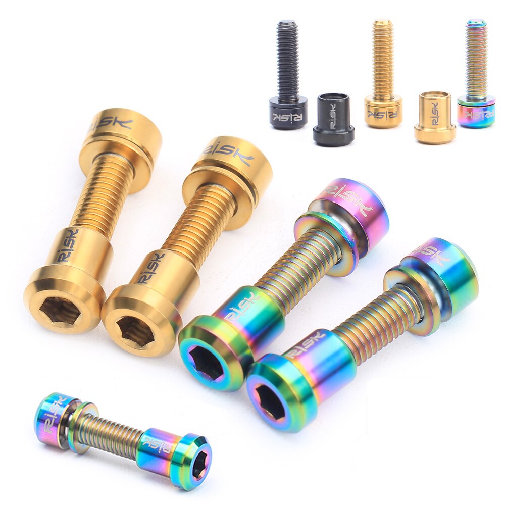 RISK Titanium Bolts M5 X18mm Front Fork Lock Screws Nuts Kit Ti Bolt Carbon Fibre Stem Bolts Road MTB Bike Fixing Fasteners Set