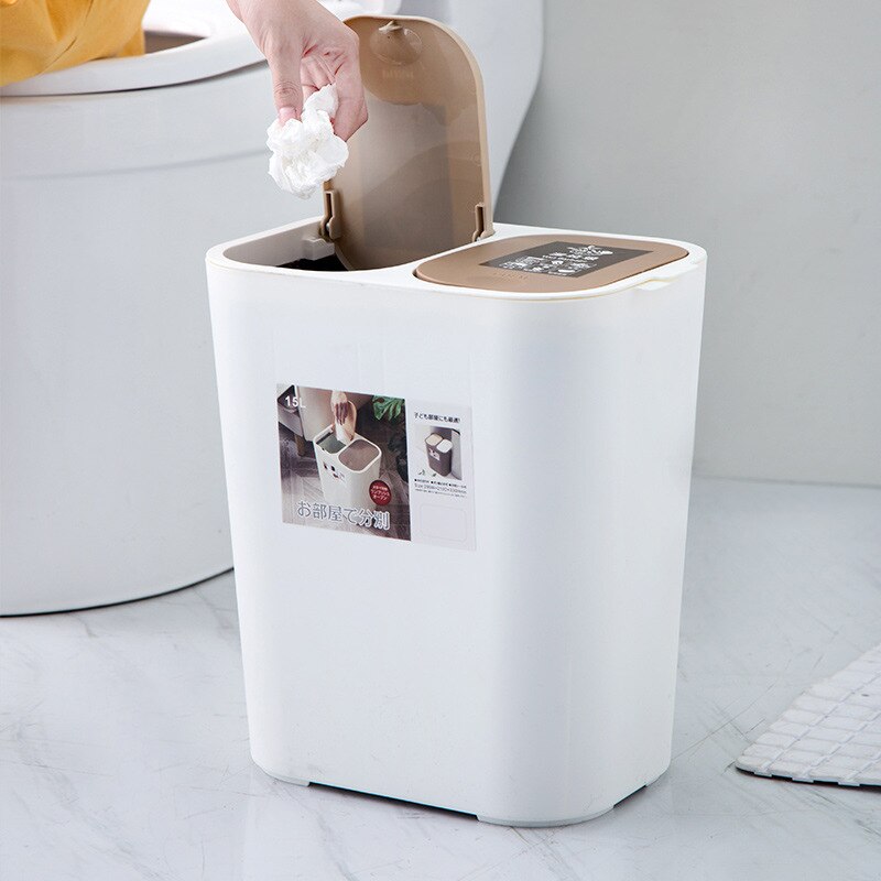 Cubo de basura de doble cubierta, clasificación, contenedor de separación húmedo y seco para cestas de basura de cocina TN99