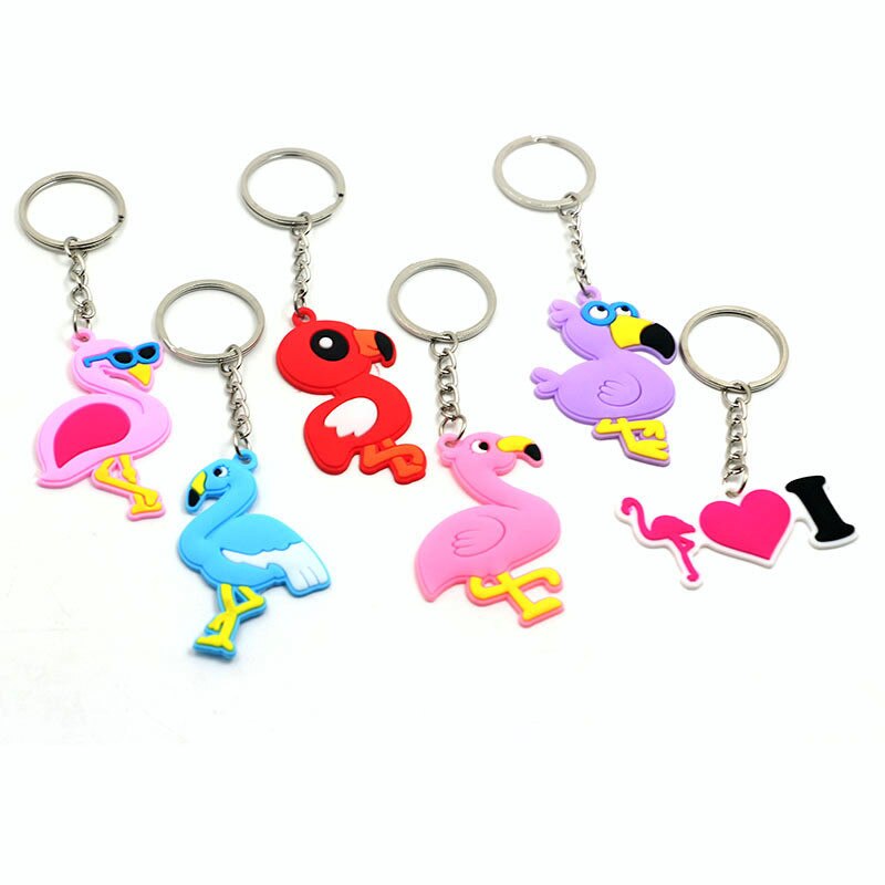 6 stk pink flamingo gummi nøgleringe hawaii fest favoriserer fødselsdagsfest dekorationer børn voksen baby shower bryllup dekorationer