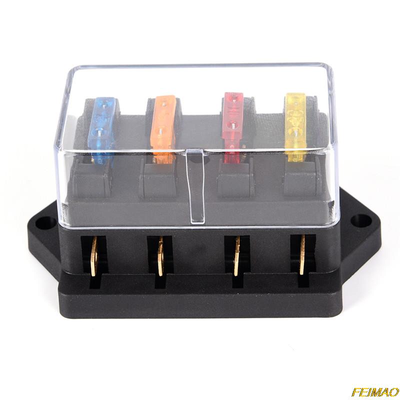 1pc Car 4 Way Circuit Standard ATO Blade Fuse Box Block Holder Multi-Fuse Boxes 12V/24V+4 Way Fuse