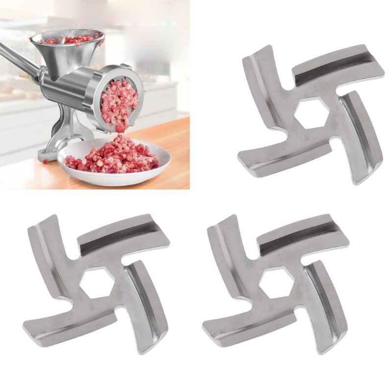 Cuchillo picador de acero inoxidable antioxidante, 4 cuchillas, agujero hexagonal, piezas para picadora de carne, 3 unids/set por juego