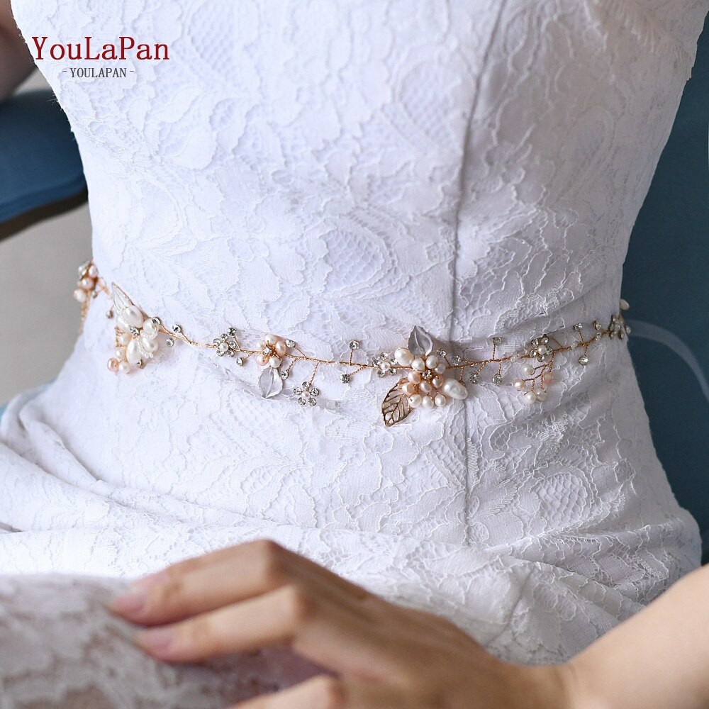 YouLaPan SH313 Rose Gold Diamond Belt Wedding Dress Belts Bridal Sashes Decorative Belts for Women Dresses Belt