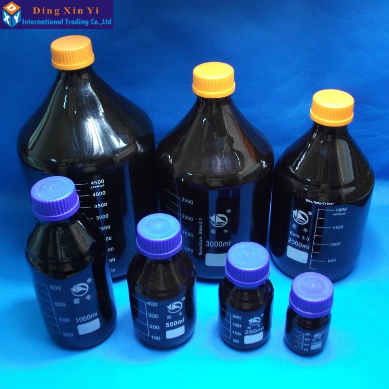 1000ML amber glass reagent bottle with blue screw cap laboratory reagent bottle lab glassware