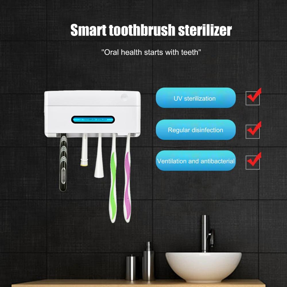Antibacterial 2 in 1 UV Light Ultraviolet Toothbrush Automatic Toothpaste Dispenser Sterilizer Toothbrush Holder Cleaner