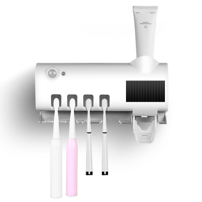 UV Zahnbürste Sterilisator Zahnbürste Gestell Solar- Energie Automatische Intelligente Zahnpasta Orangenpressen Spender Zahnbürste Halfter: Weiß