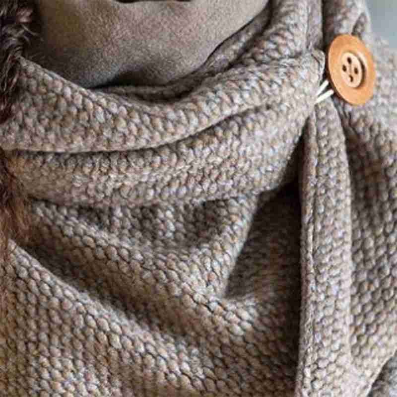Femmes hiver épaissir grande écharpe surdimensionnée avec bouton crochet couleur unie côtelé Triangle châle bavoir