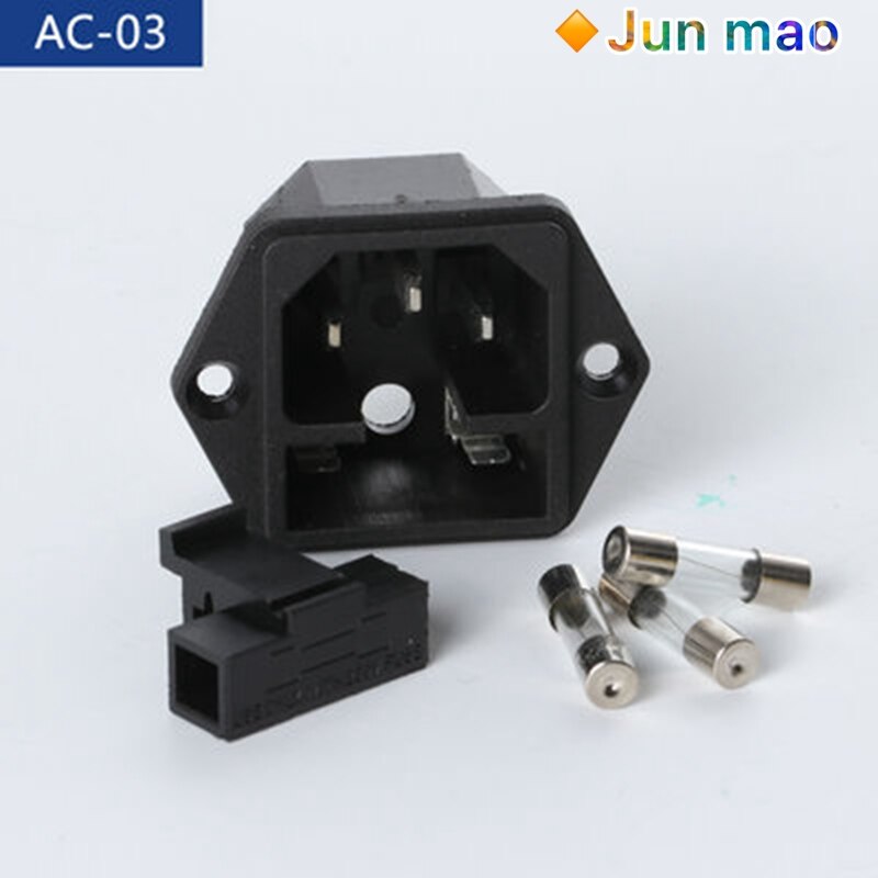 1PCS 10A 250VAC 4 Pin IEC320 C14 inlet connector plug AC power socket with red lamp rocker switch 10A fuse holder: AC-03
