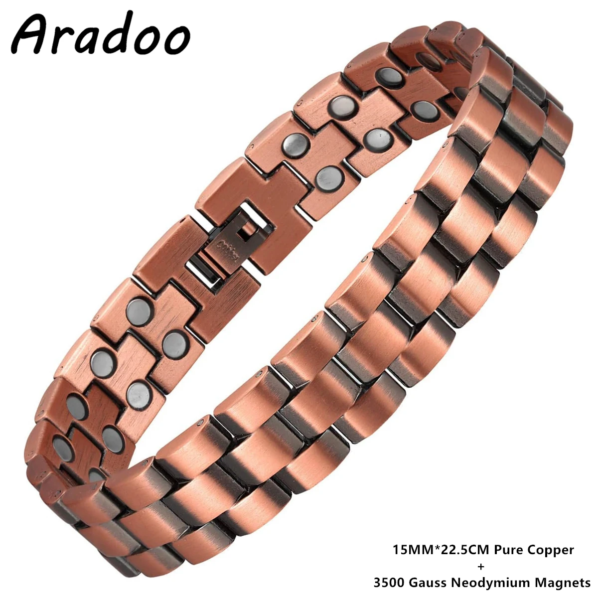 ARADOO 3X Strength Neodymium Magnets Copper Bracelet for Men Pure Copper Bangle Wristband Jewelry: Rhodium Plated