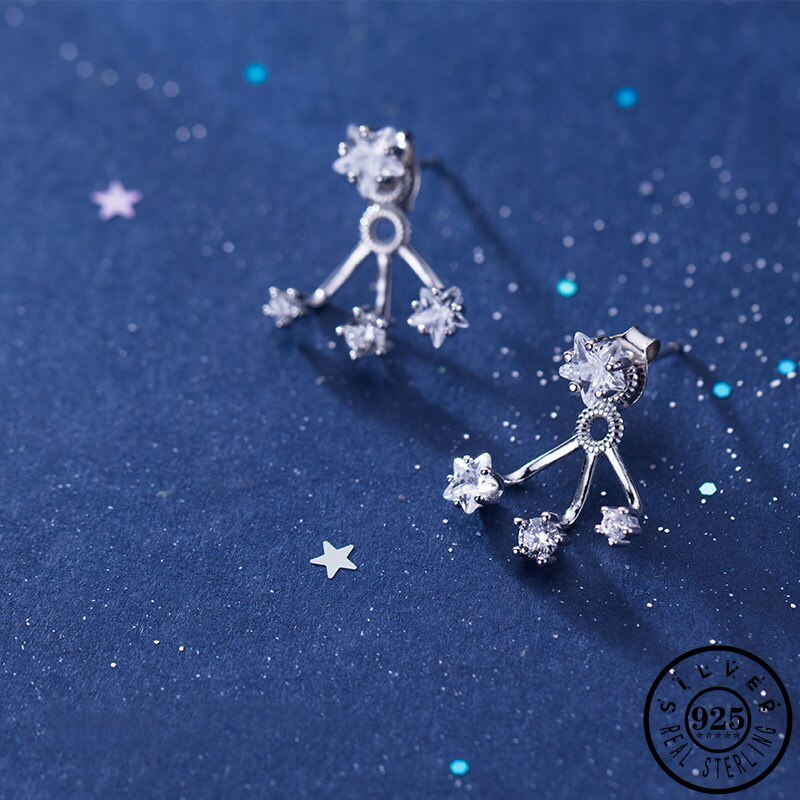 Pendientes de plata de ley 925 con forma de estrella de circonia cúbica, pendientes de Color oro rosa, joyería de circón plateado para mujer