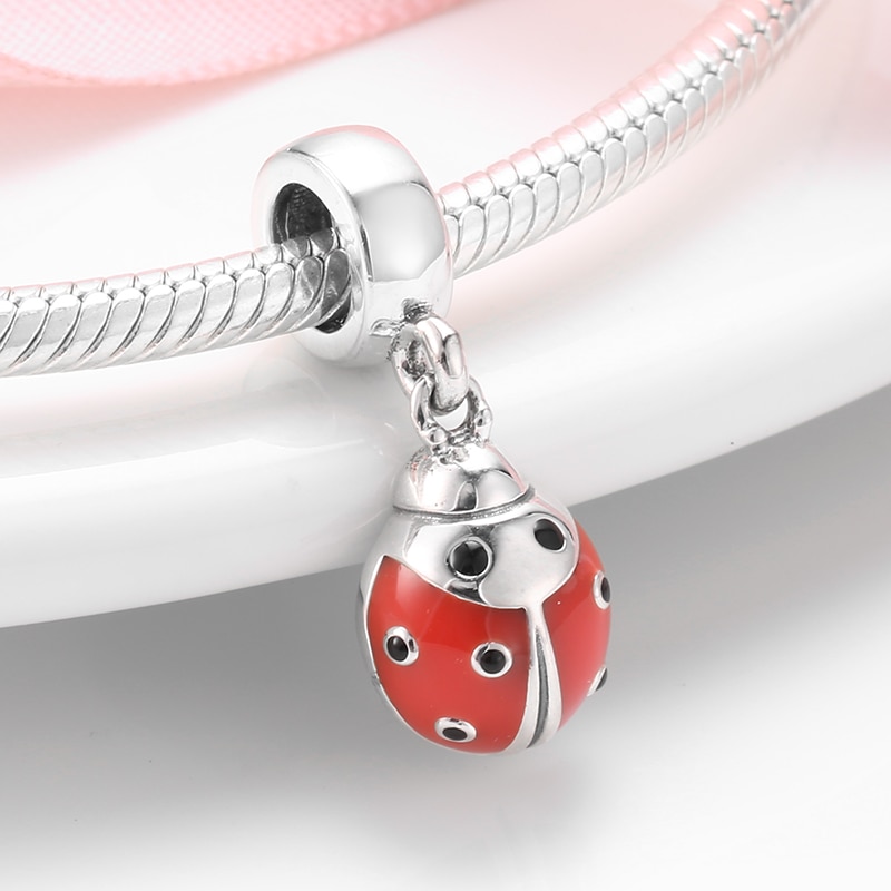 925 Sterling Silver Ladybug Red Enamel Beads for jewelry Fit Original Charms Bracelets making