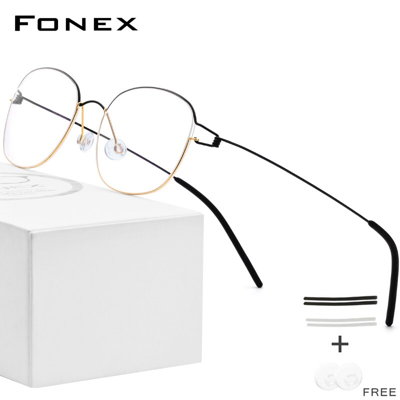 FONEX Titan Legierung Gläser Rahmen Männer Brillen Koreanische Frauen Myopie Optische Rahmen Schraubenlose Brillen 98618: Schwarz Gold