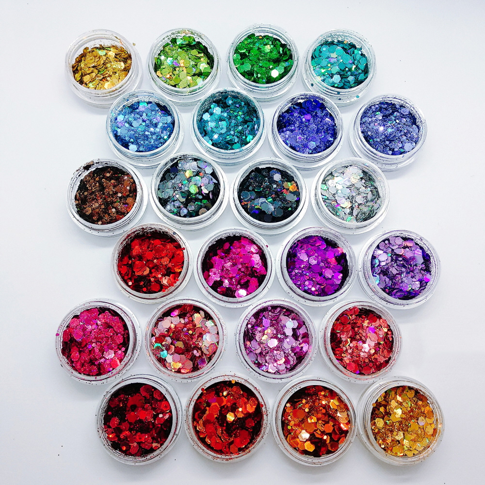 24 krukker/parti chunky glitter , 24 farver glitter, farveskift glitter, holografisk glitter, bland løs glitter chunky  ,jh54 kl 210: Default Title