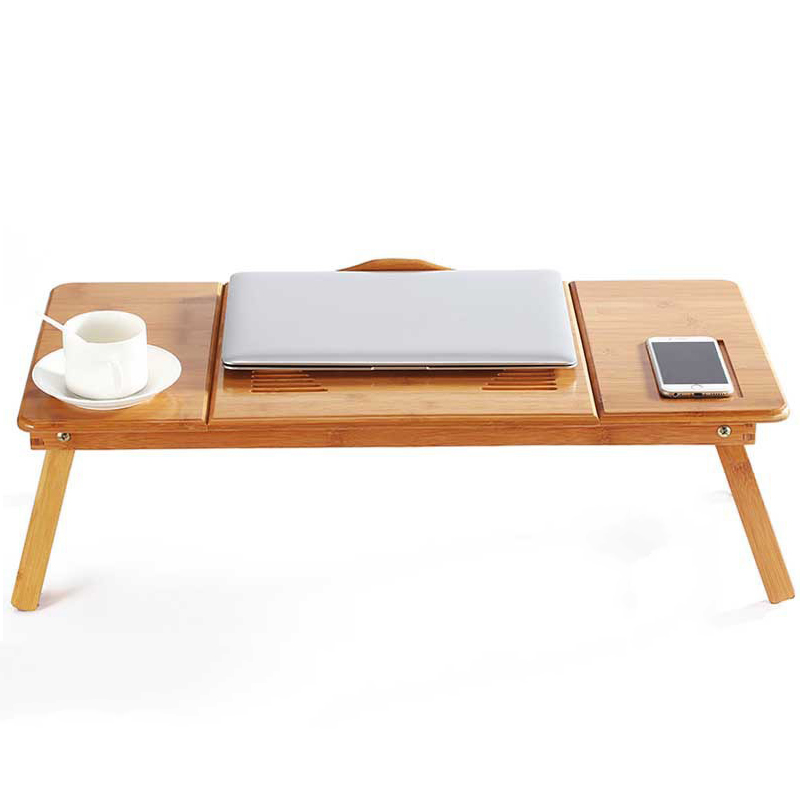 Verstelbare Bamboe Laptop Bureau Slaapzaal Laptop Stand Met Fan Vouwen Bed Laptop Bureau Boek Lezen Kantoor Notebook Stand Desk