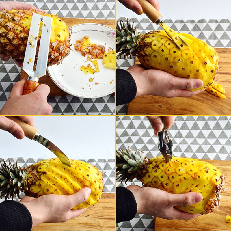 Roestvrij Staal Ananas Machete Mes Fruit Dunschiller Ananas Mes Met Houten Handvat Keuken Schoon Ananas Gereedschappen