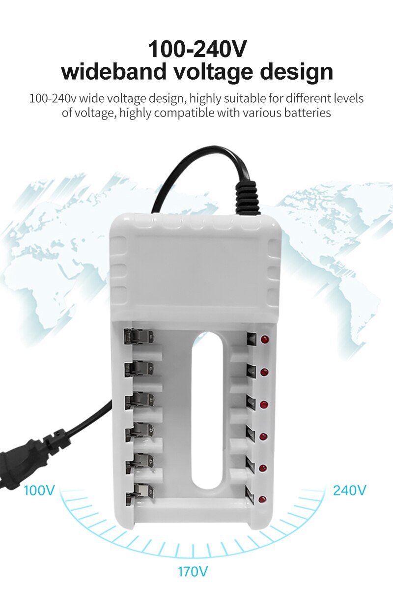 PUJIMAX 6 Slots Batteries Charger AA / AAA Ni-MH / Ni-Cd Batteries Rechargeable Battery EU Plug universal battery charger