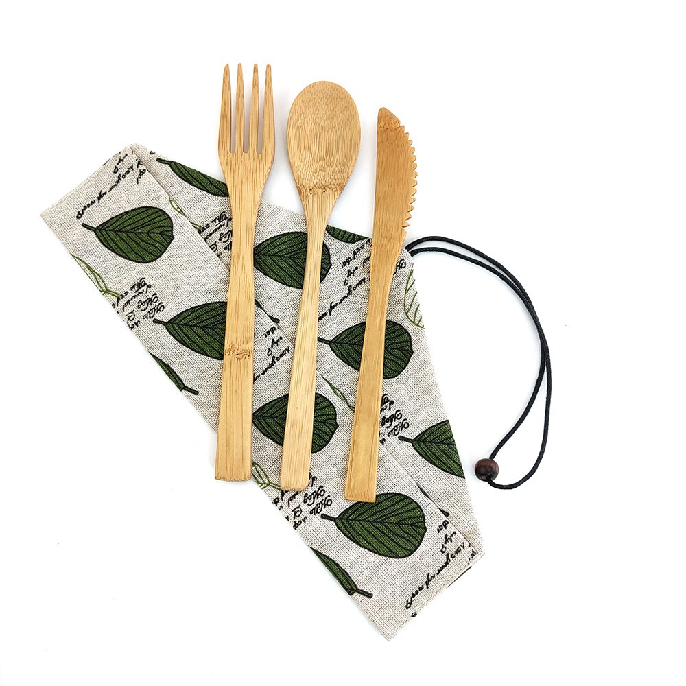Eco Friendly Bamboo Cutlery Set of Wooden Utensils with Reusable Bamboo Spoon, Fork, Knife,and Reusable Straw Cleaner For Travel: 1250-3Q-1