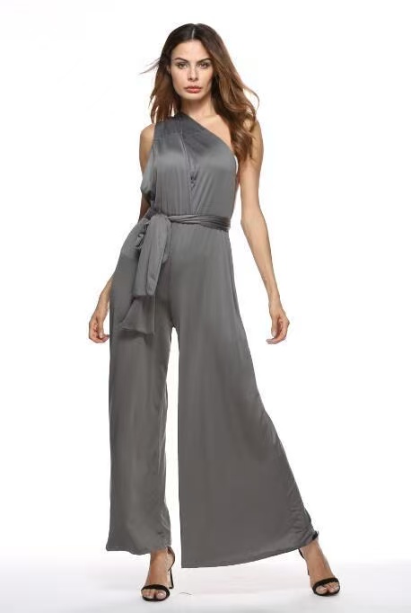 Multiway Convertible Jumpsuit Formal Multi Wrap Wedding Dress Cocktail Floor Jumpsuits Navy Blue Bridesmaid Infinity Jumpsuit: XL / GRAY