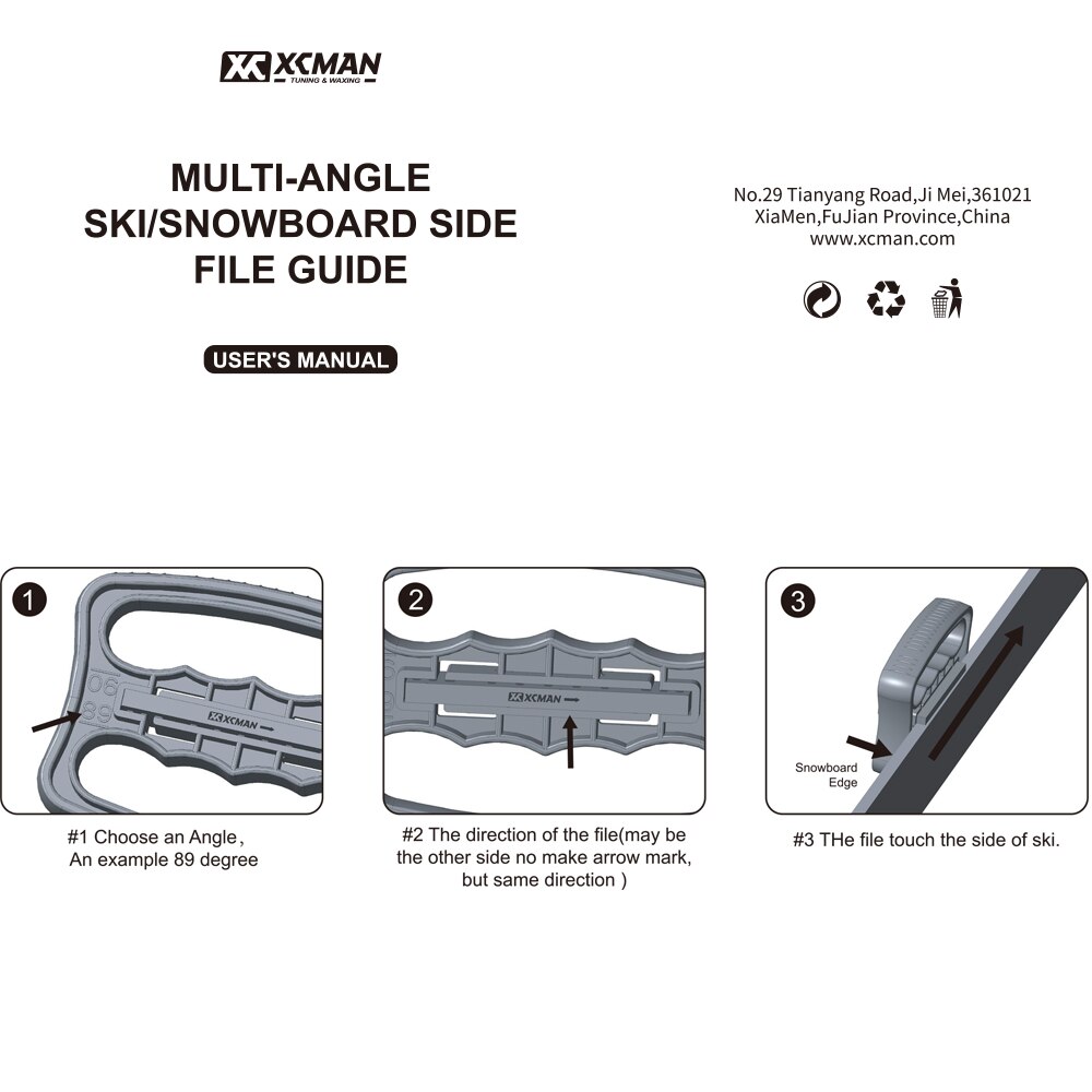 Xcman ski snowboard side skrå fil guide kanttuner værktøj multi angle 87 88 89 90 med en fil