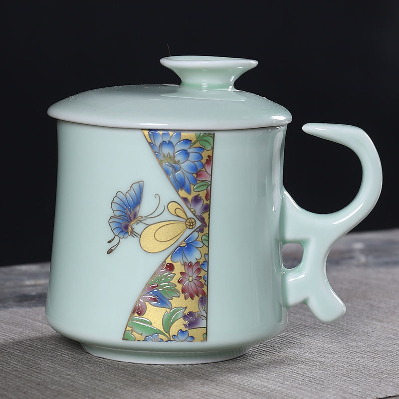 Ceramic Tea Cup with Lid Filter Tea Office Mug Jingdezhen Tea Set Celadon Cup Water Cup Teacup Mark Cup Drinkware: 5
