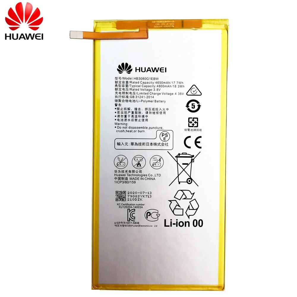 Huawei Originale HB3080G1EBW 4800mAh Batteria Huawei MediaPad M2 M1 8.0 "M2-801L M2-801W M2-802L M2-803L S8 701u Honor S8-701W