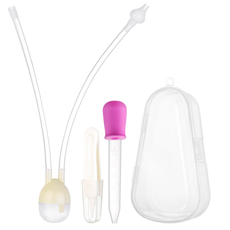 1/3 pçs/set bebê recém-nascido segurança nariz mais limpo crianças sucção a vácuo nasal aspirador de cuidados com o bebê da medicina acessórios conta-gotas: Pink Set