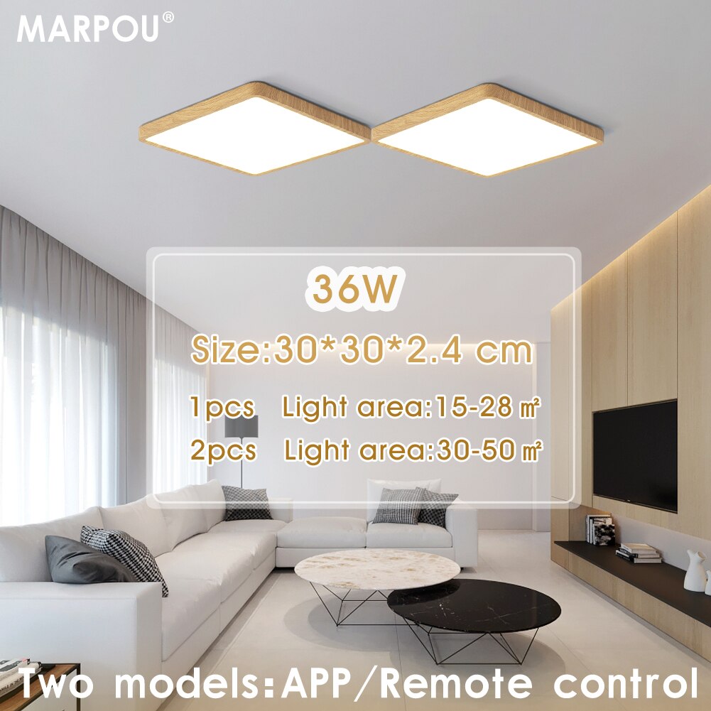 Marpou Tuya Smart Led Plafond Lamp Houtnerf App Voice Control Alexa/Google Afstandsbediening Vierkante Plafond Verlichting Living kamer