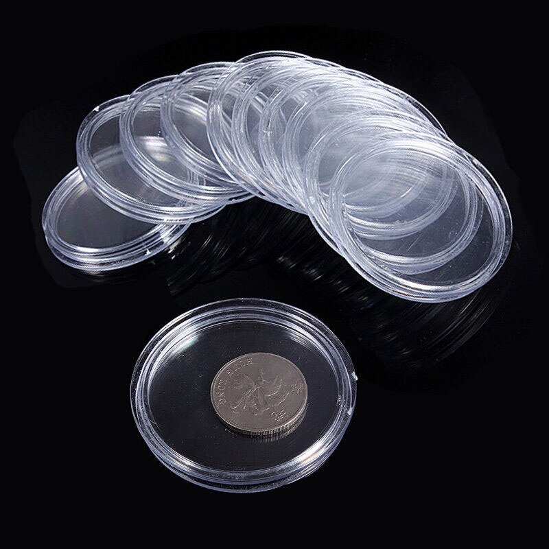 10 Pcs 30mm Coin Holder Mini Case Acrylic Clear Round Plastic Cases Coin Collection Box Coin Storage Capsules Holder Cases