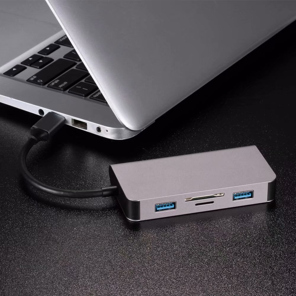 6 em RJ45 1-Tipo C Alumínio Laptop Docking Station USB C para Tipo de Leitor de Cartão USB 3.0 TF C DP Adaptador Para MacBook Docking