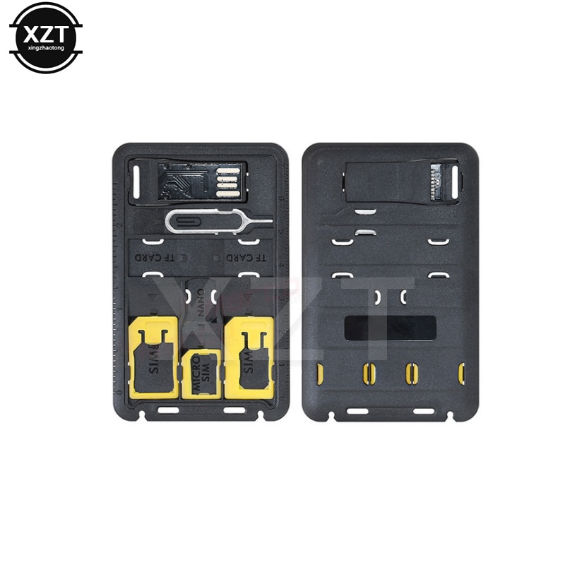 Black 5 in 1 Universal Mini SIM Card Adapter Storage Case Kits For Nano Micro SIM Card Memory Card Holder Reader Case Cover Connector