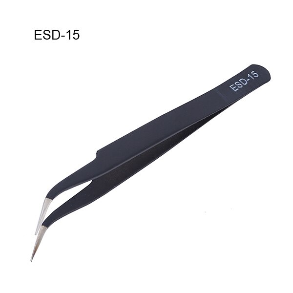 Pinzas de acero inoxidable antiestáticas ESD, herramientas de mantenimiento, pinzas rectas y curvadas de precisión Industrial, GYH, 6 uds.: ESD-15