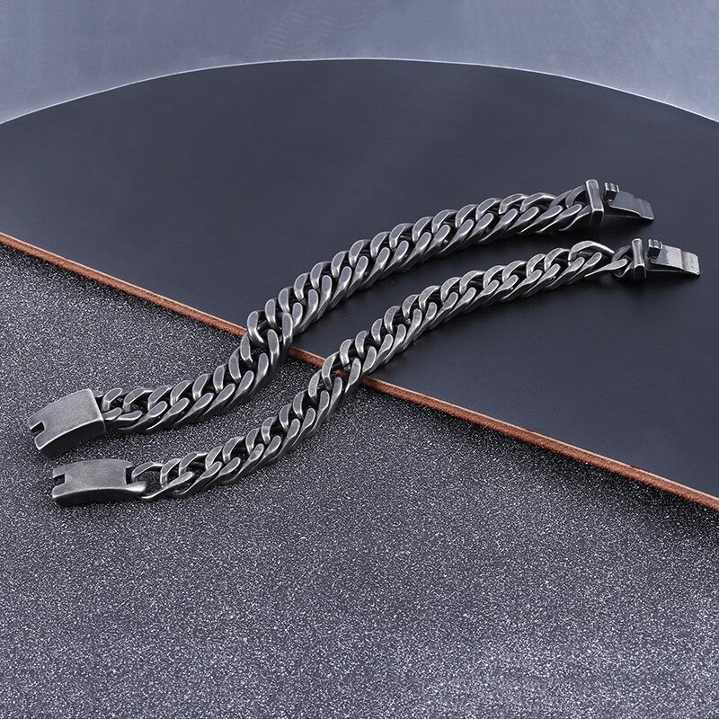 Black 316L Stainless Steel Men Biker Bracelets 12.5mm / 15mm HipHop Punk Rock Vintage Double Link Curb Cuban Chain Bracelet