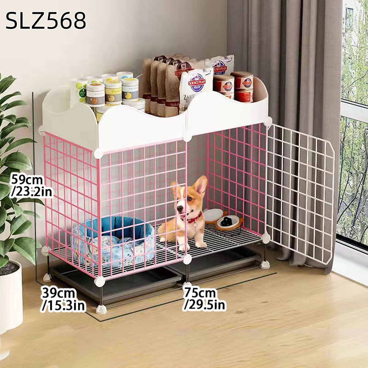 Hundebur for små og mellomstore hunder innendørs med toalettseparert kennel villa corgi teddy kjæledyrhundegjerde: Grønn