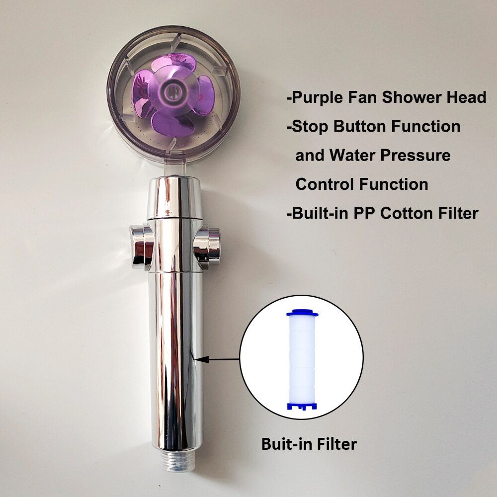 Zloog ABS Bathroom Handheld Shower Head with Stop Button Pressurized Turbo Nozzle Water Saving High Pressure Fan Shower Head: Purple fan shower