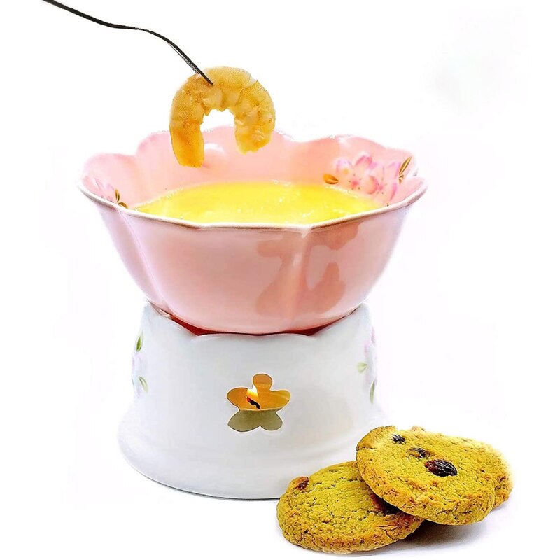 Kitchen Fondue Pot Set,Glazed Ceramic Fondue Pot for Cheese or Chocolate,Tapas,Butter Warmer Set.200 Ml.