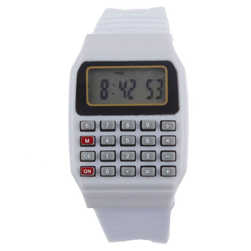 Del Unsex Silicone Multi-Purpose Date Time Electronic Wrist Calculator Watch Aug 29: White