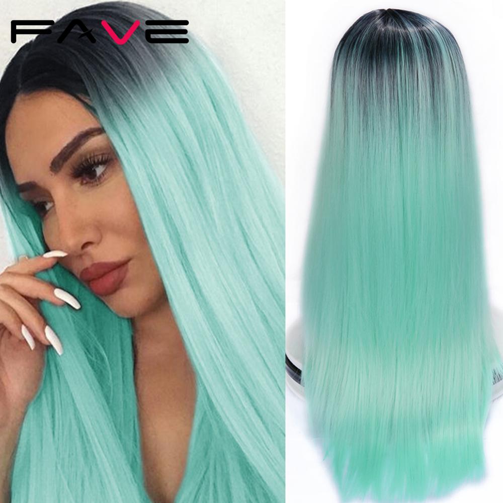 FAVE Long Straight Pure Light Brown Blonde Long Synthetic Wigs for White /Black Women 22 Inch Middle Part Can be Cosplay Wigs: Mint Green