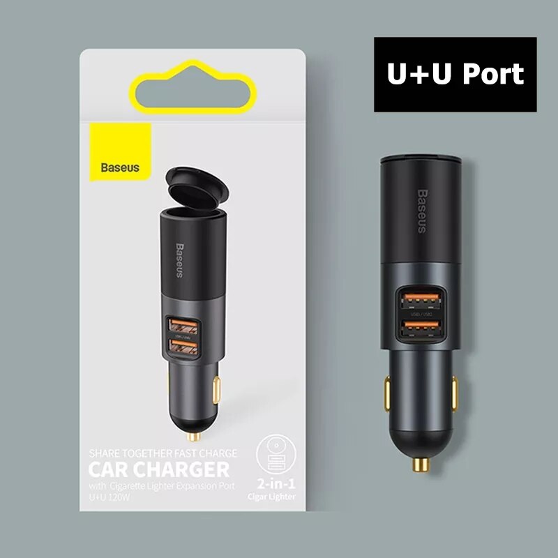 Baseus Car Charger 120W Sigarettenaansteker Expansie Poort PD3.0 QC4.0 3.0 Usb Charger Type C Quick Charger Voor Samsung xiaomi: Dual USB